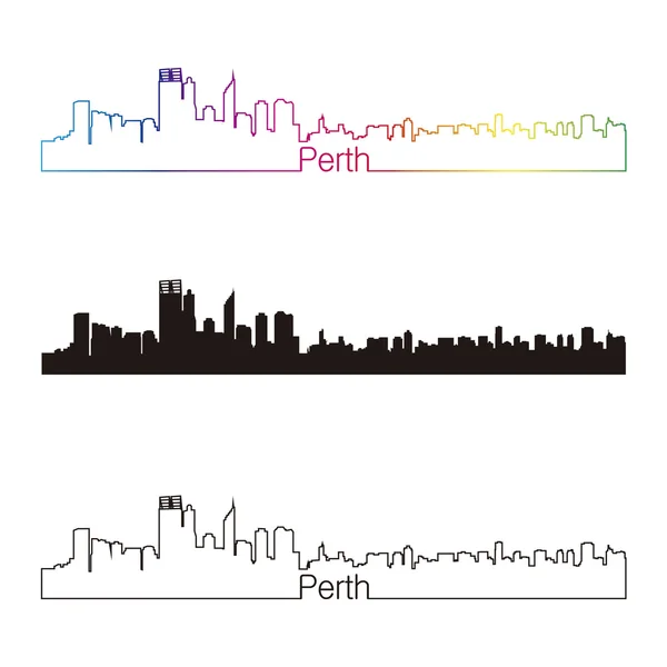 Perth Skyline linearer Stil mit Regenbogen — Stockvektor