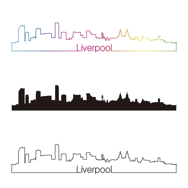 Liverpool Skyline linearer Stil mit Regenbogen — Stockvektor