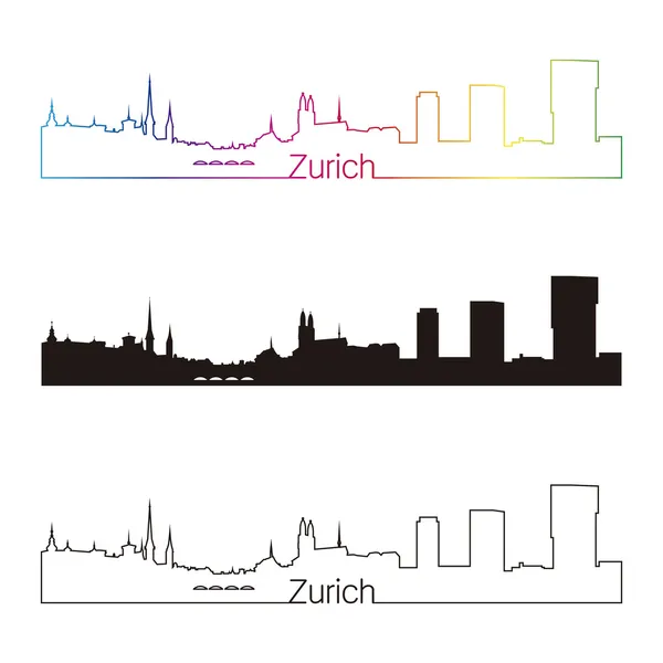 Zurique skyline estilo linear com arco-íris —  Vetores de Stock