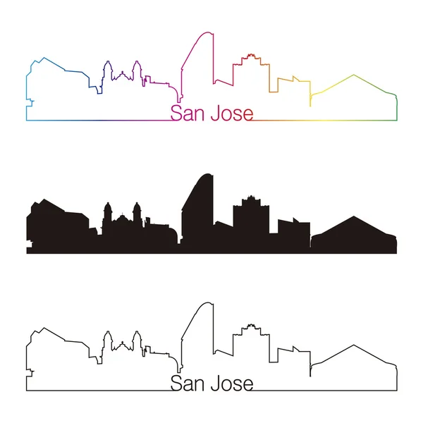San José skyline estilo lineal con arco iris — Vector de stock