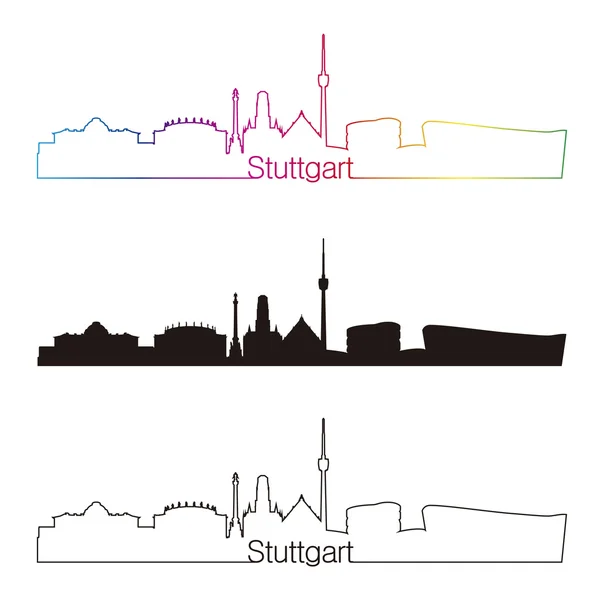 Stuttgart skyline estilo lineal con arco iris — Vector de stock