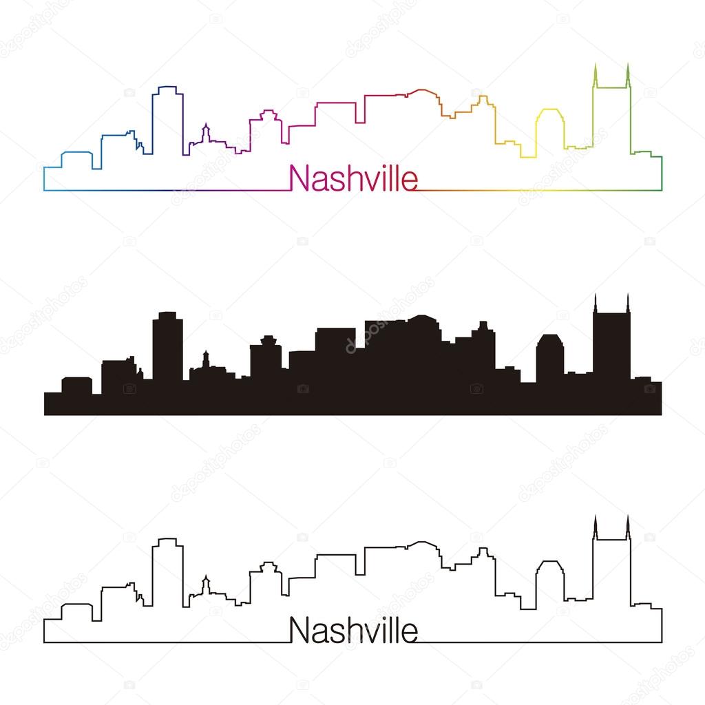 Nashville skyline linear style with rainbow