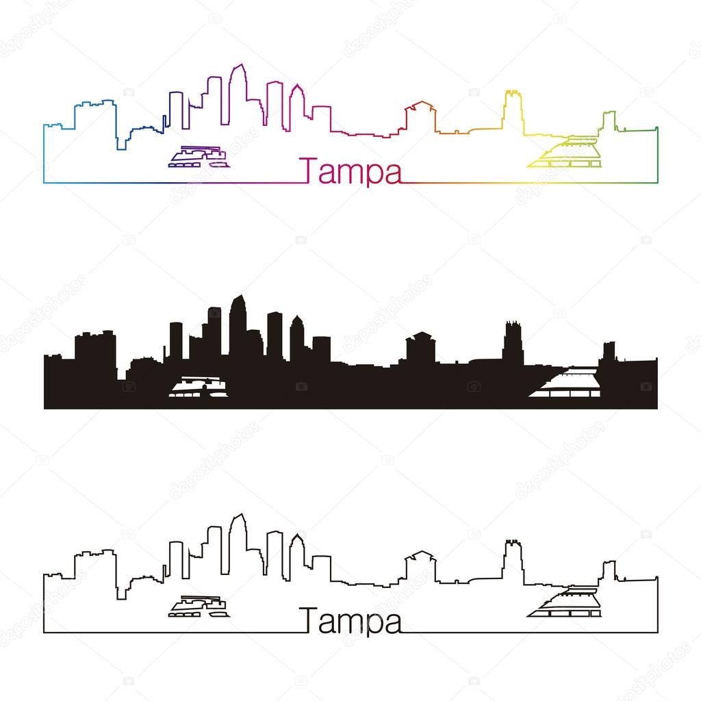 Tampa skyline linear style with rainbow