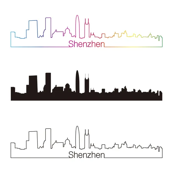 Shenzhen skyline estilo linear com arco-íris — Vetor de Stock