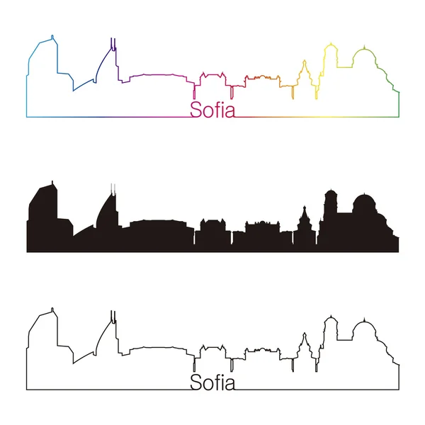 Skyline Sofia stile lineare con arcobaleno — Vettoriale Stock