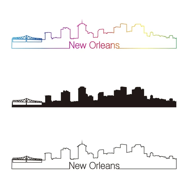 New Orleans skyline in stile lineare con arcobaleno — Vettoriale Stock