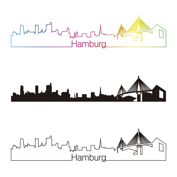 Hamburger Skyline linearer Stil mit Regenbogen — Stockvektor