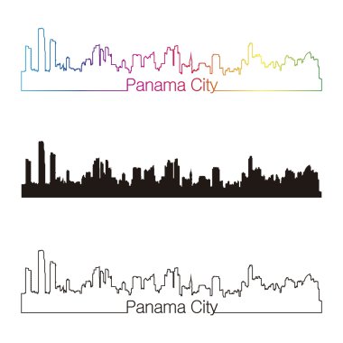 Panama city skyline doğrusal stiliyle gökkuşağı