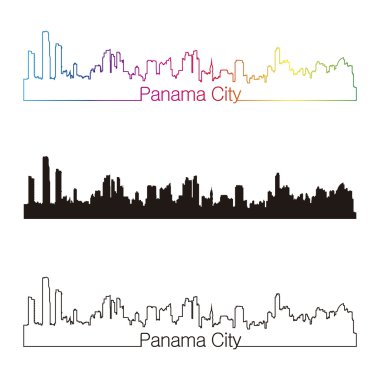 Panama City skyline linear style with rainbow clipart