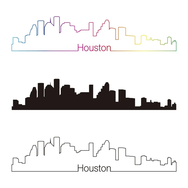 Houston skyline estilo lineal con arco iris — Archivo Imágenes Vectoriales