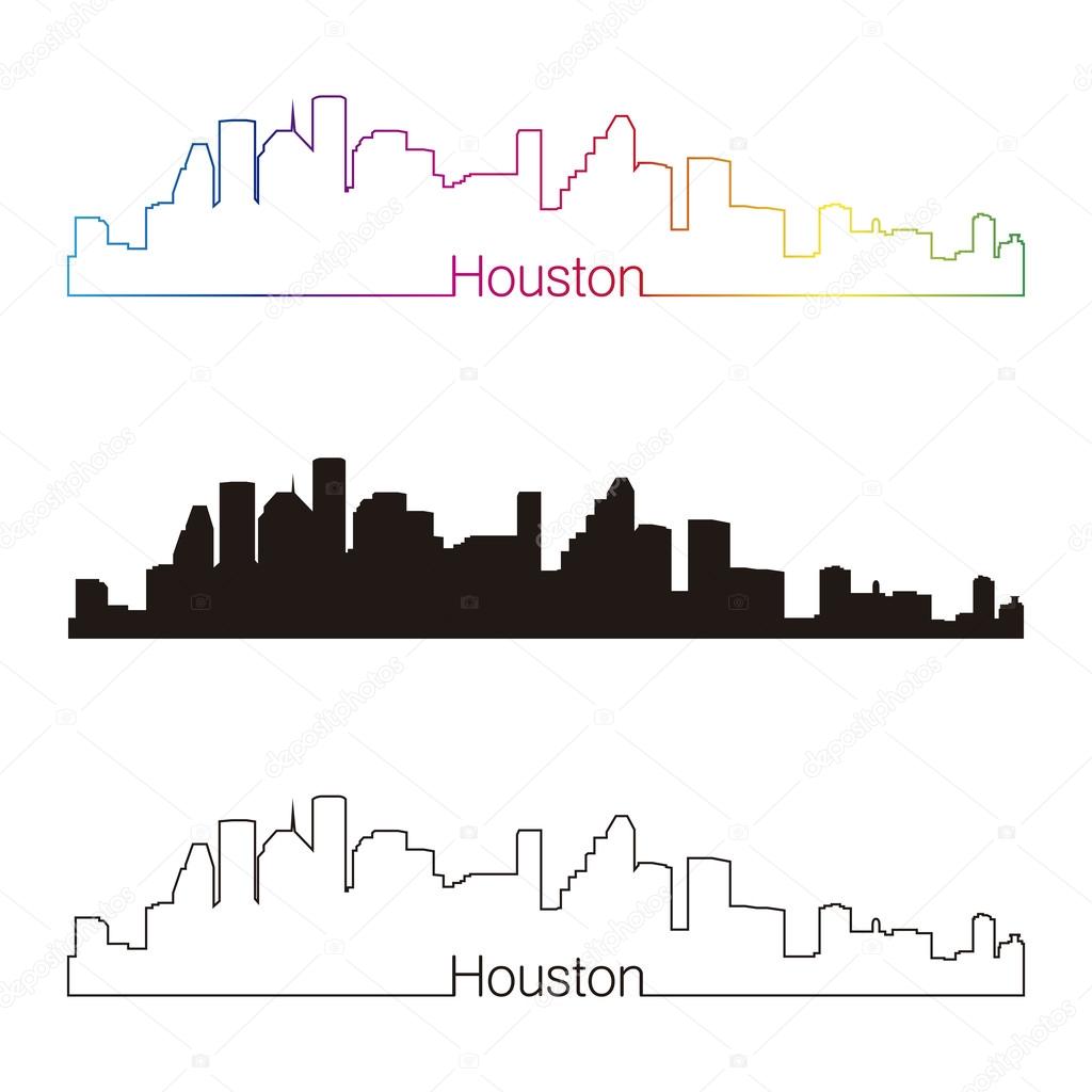 Houston skyline linear style with rainbow