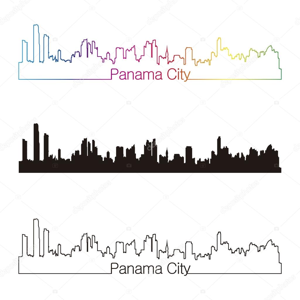 Panama City skyline linear style with rainbow