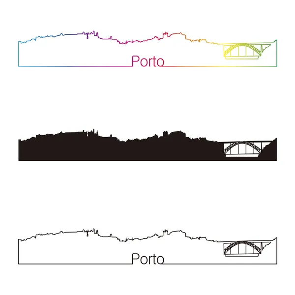Porto Panorama lineární styl s duhou — Stockový vektor
