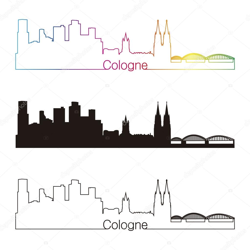 Cologne skyline linear style with rainbow
