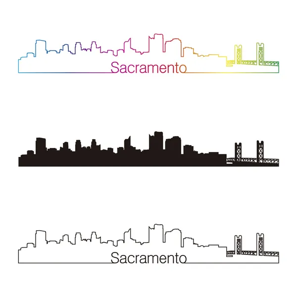 Sacramento skyline linjär stil med regnbåge — Stock vektor