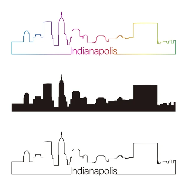 Indianapolis Panorama lineární styl s duhou — Stockový vektor