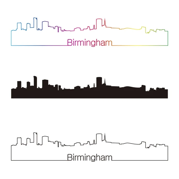 Birmingham skyline estilo lineal con arco iris — Archivo Imágenes Vectoriales