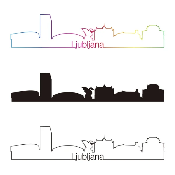 Lubiana skyline in stile lineare con arcobaleno — Vettoriale Stock
