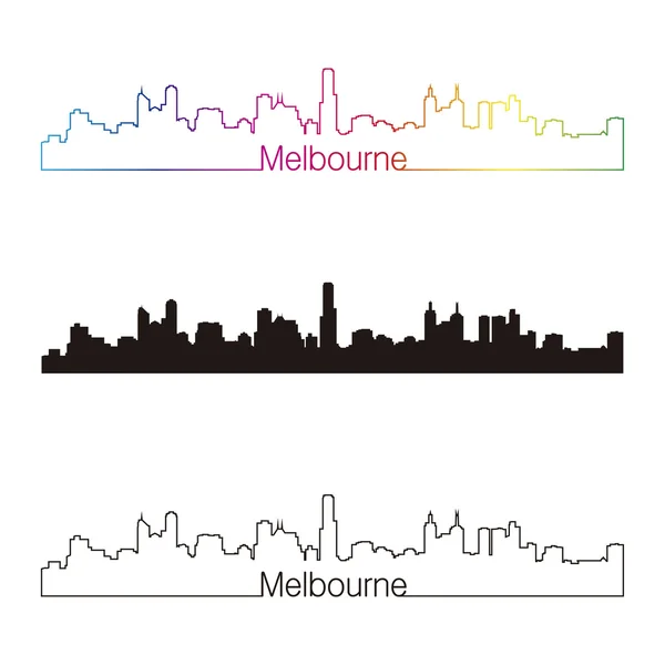 Melbourne Panorama lineární styl s duhou — Stockový vektor