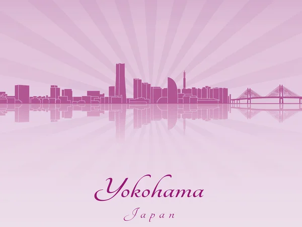 Yokohama panoramę w purpurowa orchidea promieniowania — Wektor stockowy