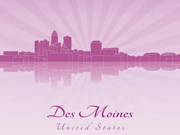 Des moines skyline lila sugárzó orchidea — Stock Vector