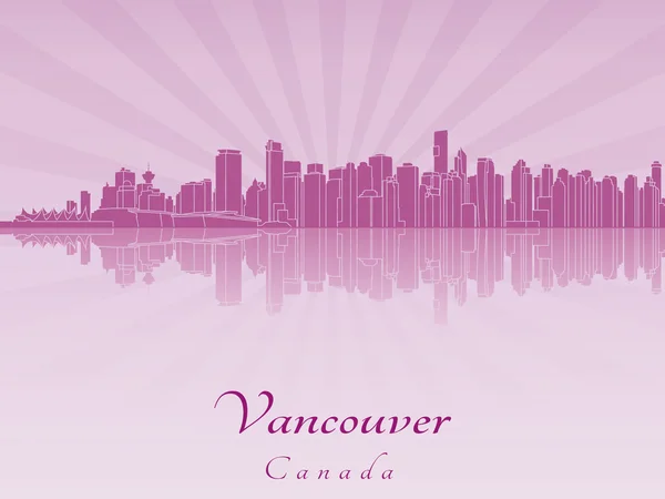 Skyline van Vancouver in paarse stralende orchid — Stockvector