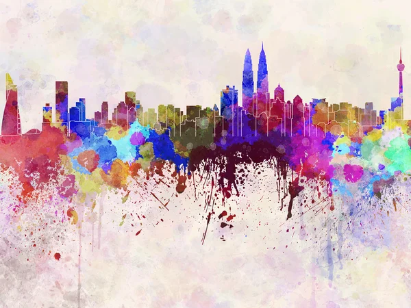 Kuala Lumpur skyline in acquerello sfondo — Foto Stock