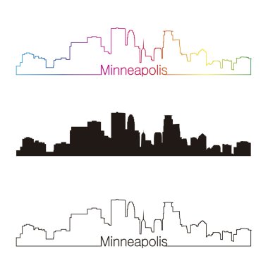 Minneapolis skyline linear style with rainbow clipart