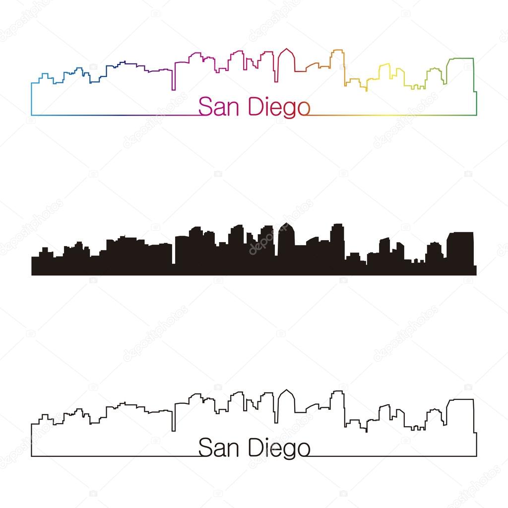 San Diego skyline linear style with rainbow