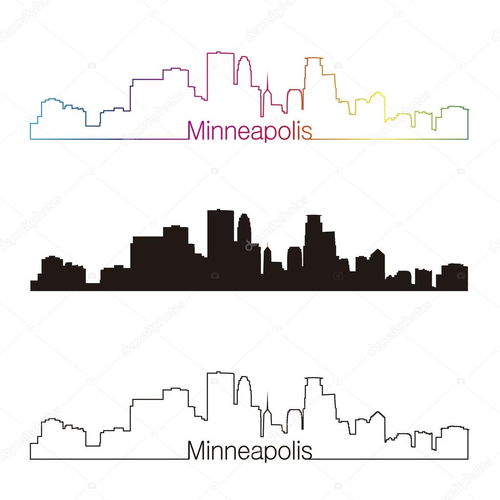 Minneapolis skyline linear style with rainbow