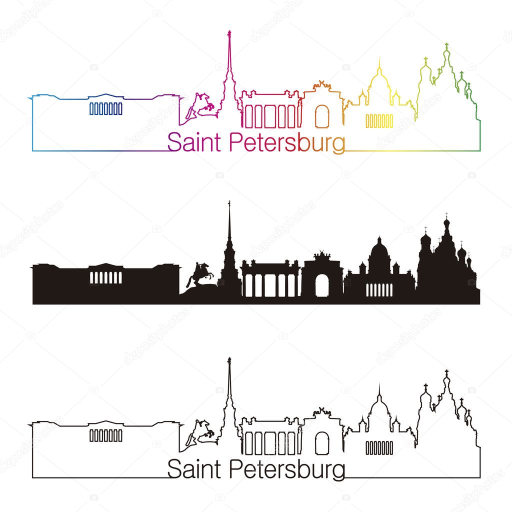 Saint Petersburg skyline linear style with rainbow