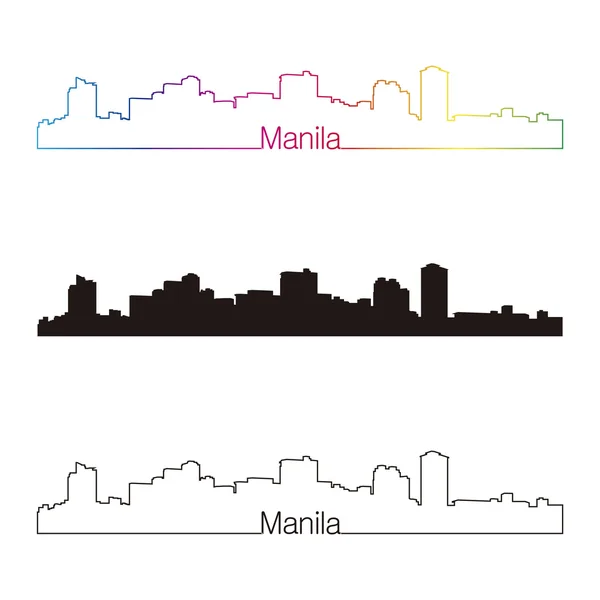 Manila Skyline linearer Stil mit Regenbogen — Stockvektor