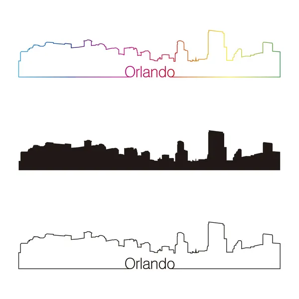 Orlando skyline estilo lineal con arco iris — Vector de stock