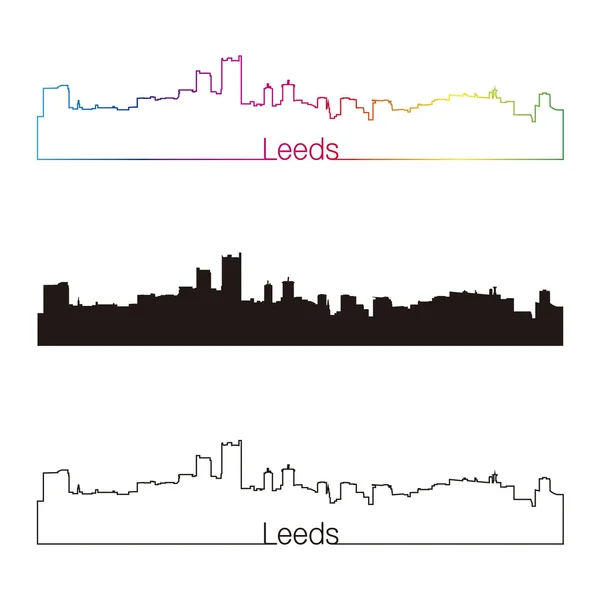 Leeds skyline linjär stil med regnbåge — Stock vektor