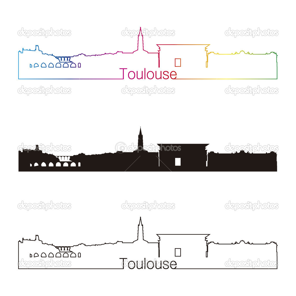 Toulouse skyline linear style with rainbow
