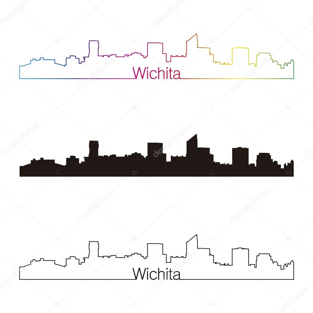 Wichita skyline linear style with rainbow