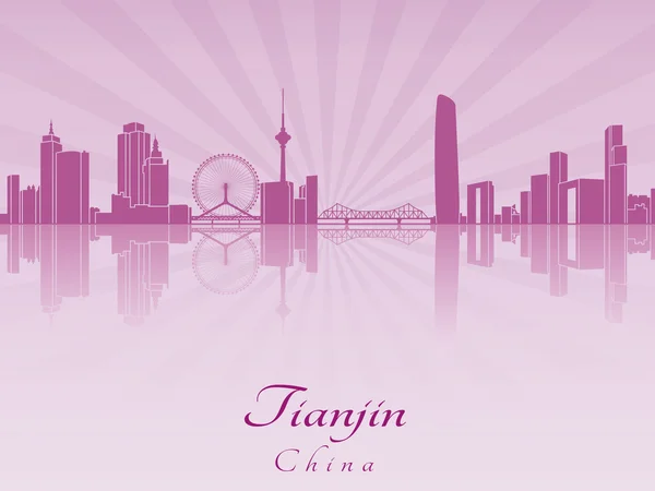 Skyline Tianjin in orchidea radiante viola — Vettoriale Stock