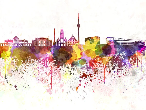 Skyline Stuttgart en fond aquarelle — Photo