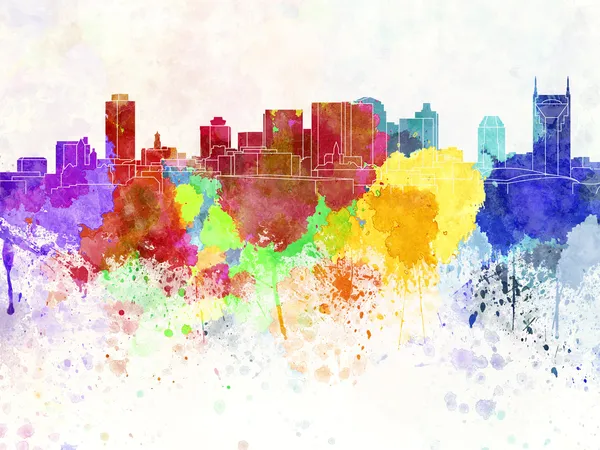 Skyline Nashville em fundo aquarela — Fotografia de Stock