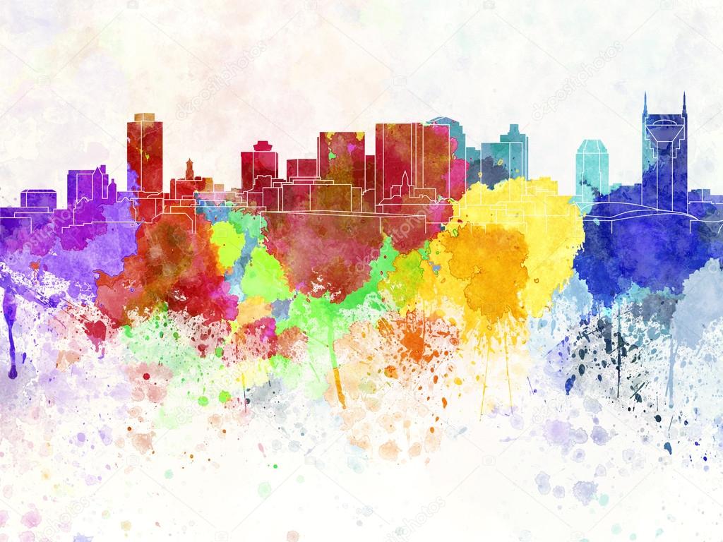 Nashville skyline in watercolor background