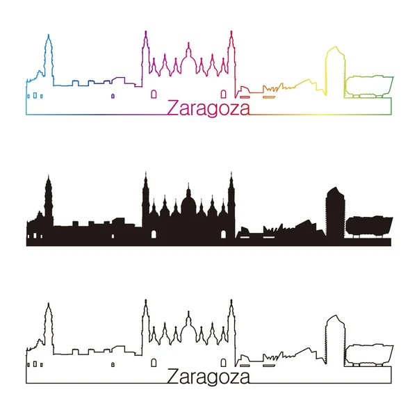 Zaragoza skyline estilo lineal con arco iris — Archivo Imágenes Vectoriales