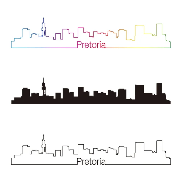 Style linéaire skyline Pretoria avec arc-en-ciel — Image vectorielle