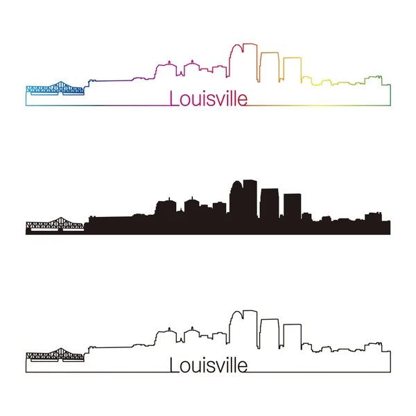 Louisville skyline in stile lineare con arcobaleno — Vettoriale Stock