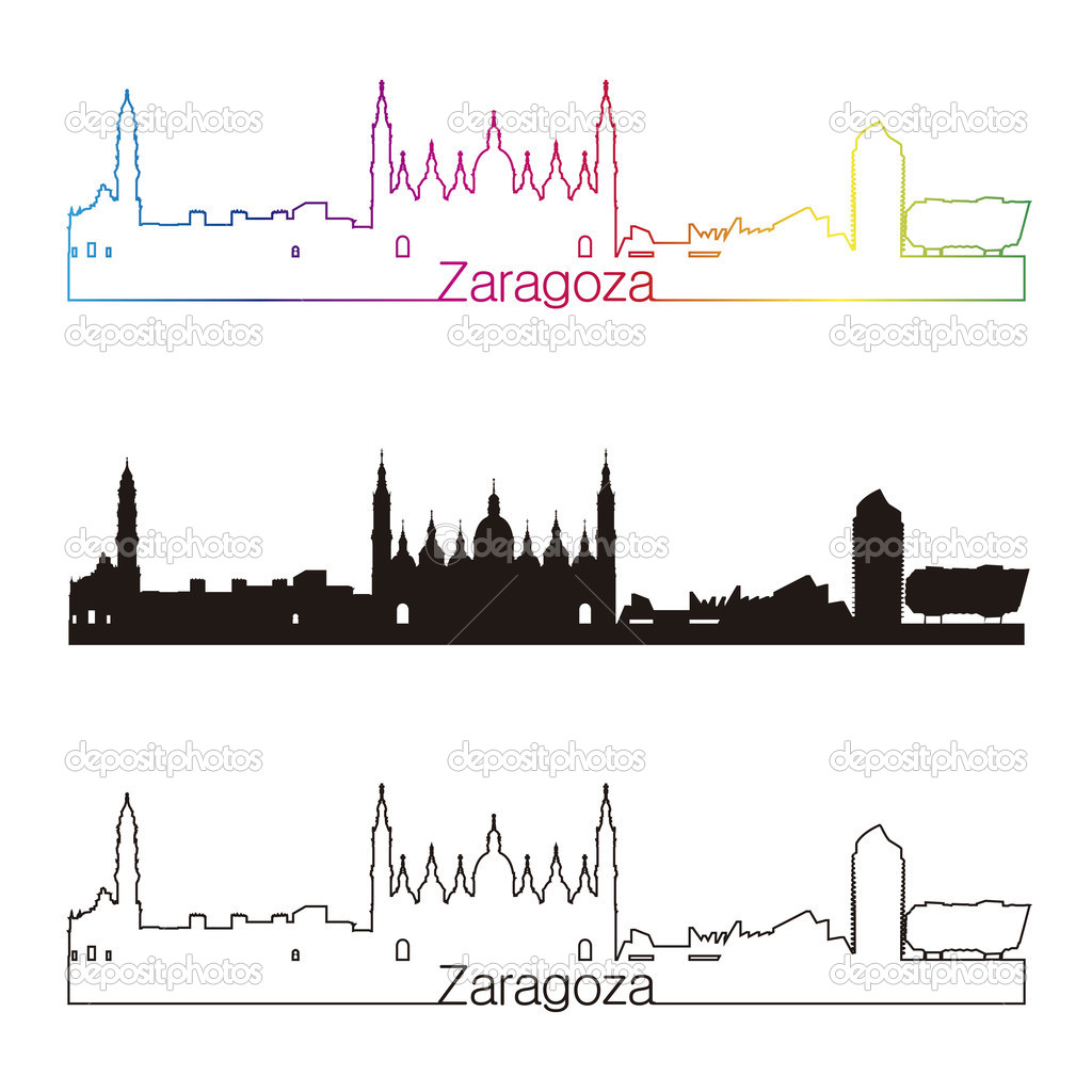 Zaragoza skyline linear style with rainbow