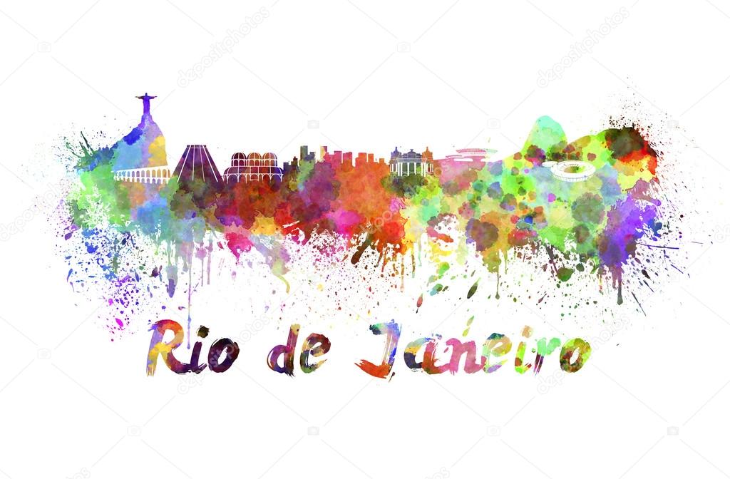 Rio de Janeiro skyline in watercolor