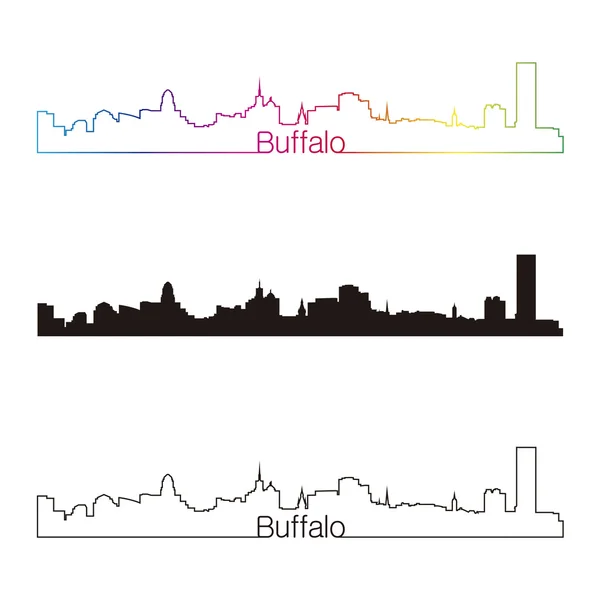 Búfalo skyline estilo lineal con arco iris — Archivo Imágenes Vectoriales