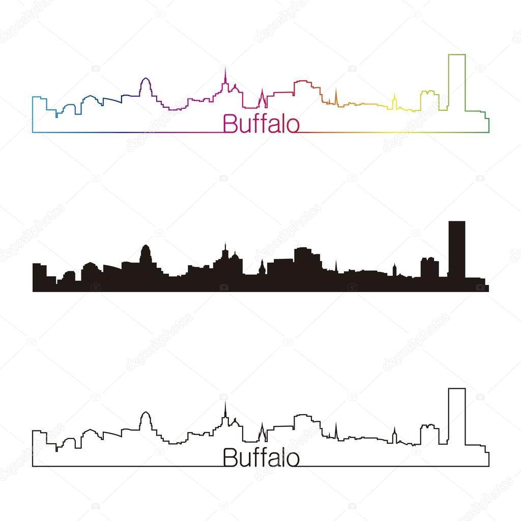 Buffalo skyline linear style with rainbow