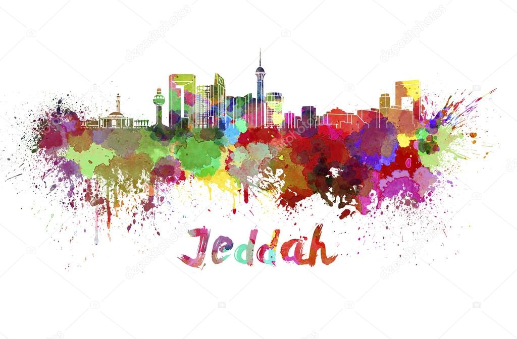 Jeddah skyline in watercolor