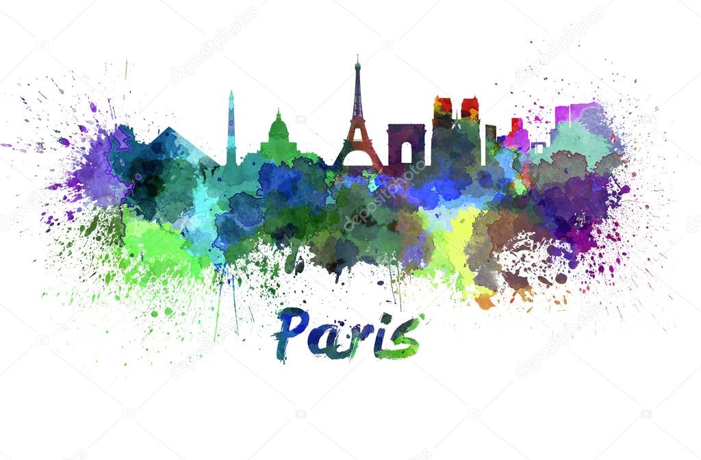 Paris skyline in watercolor