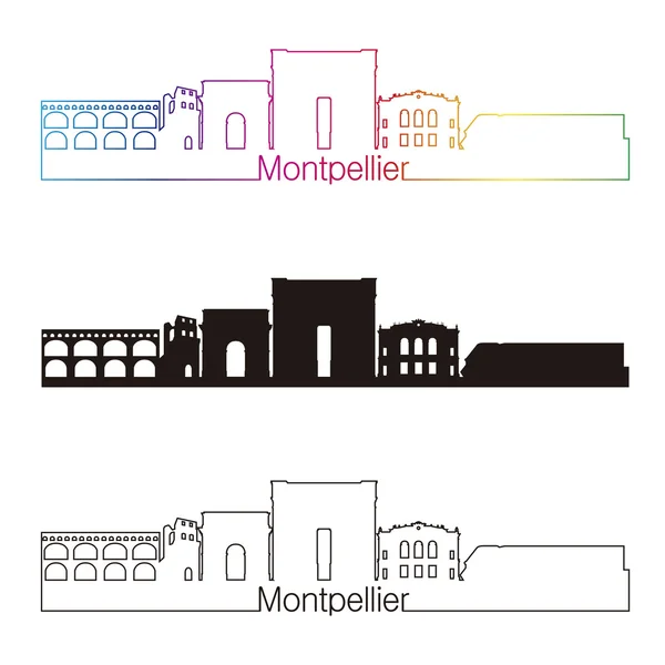Montpellier Skyline linearer Stil mit Regenbogen — Stockvektor